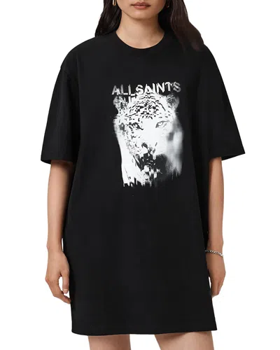 Allsaints Static Graphic Print Cotton T-shirt Dress In Black