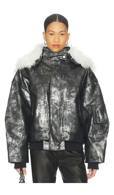 Jaded London Xl Faux Fur Collar Bomber Jacket In Gray