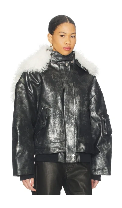 Jaded London Xl Faux Fur Collar Bomber Jacket In Gray