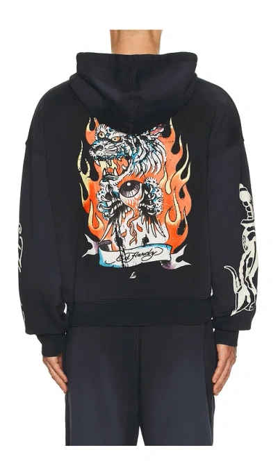 Ed Hardy Tiger Flame Boxy Zip Hoodie In Black