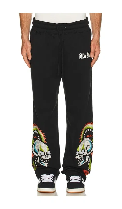 Ed Hardy Dragon Skulls Rhinestone Baggy Sweatpants In Black