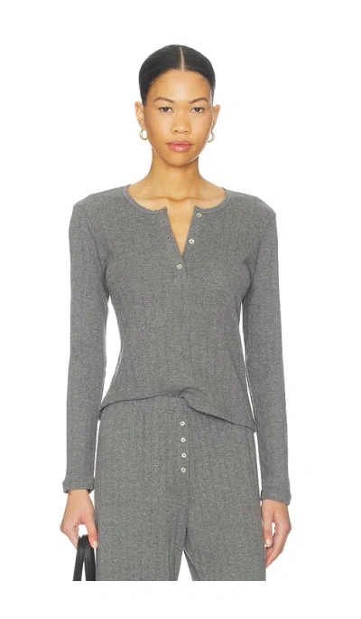 Leset Pointelle Long Sleeve Henley Tee Granite In Gray