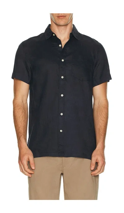 Scotch & Soda Short Sleeve Linen Shirt In Black
