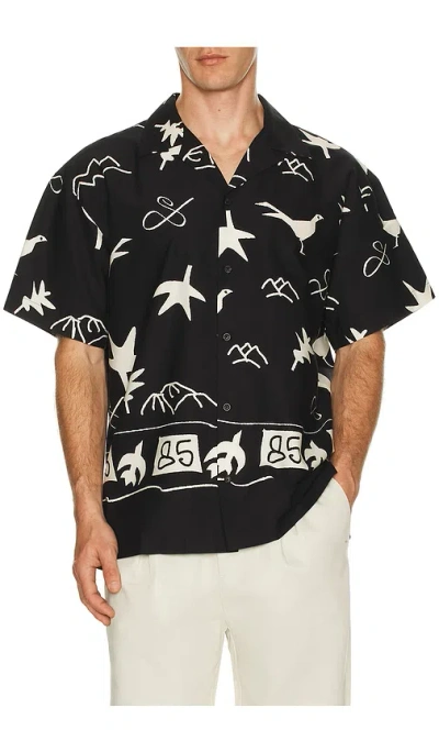 Scotch & Soda Relaxed Fit Placed Aop Short Sleeve Shirt In Black