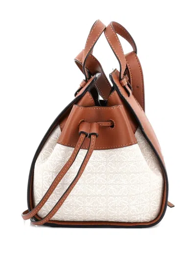 Pre-owned Loewe Hammock Bag Leather And Anagram Jacquard Mini Crossbody Bag In Brown