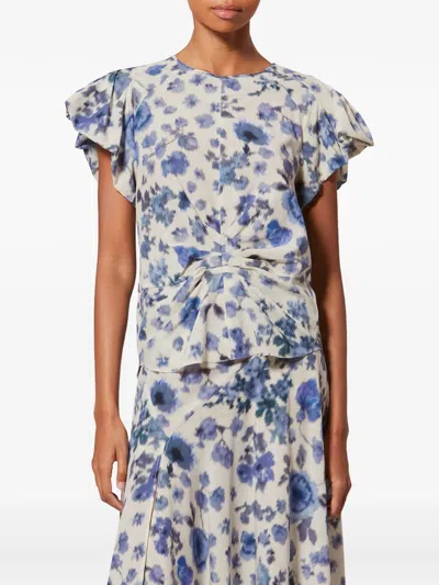 Isabel Marant Tullya Knotted Floral Top In White