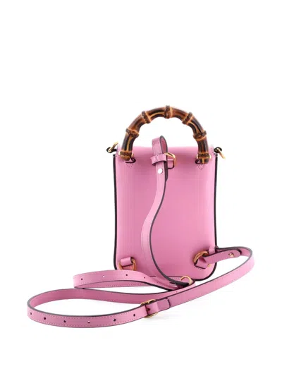 Pre-owned Gucci Bamboo Top Handle Leather Mini Backpack In Pink