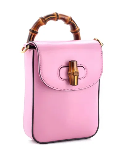 Pre-owned Gucci Bamboo Top Handle Leather Mini Backpack In Pink