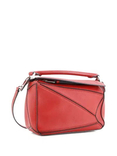 Pre-owned Loewe Puzzle Bag Leather Mini Crossbody Bag In Red
