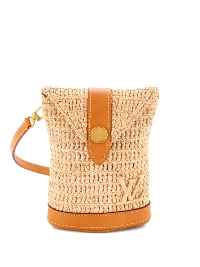 Pre-owned Louis Vuitton Envelope Pouch Raffia And Leather Crossbody Bag In Neutral