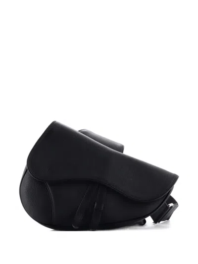 Pre-owned Dior Saddle Leather Mini Crossbody Bag In Black