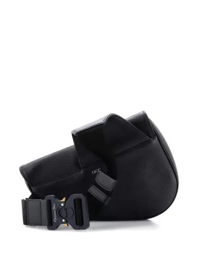 Pre-owned Dior Saddle Leather Mini Crossbody Bag In Black