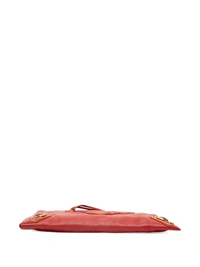 Pre-owned Balenciaga 2017 Veau Motocross Classic Metallic Edge Clutch Bag In Red