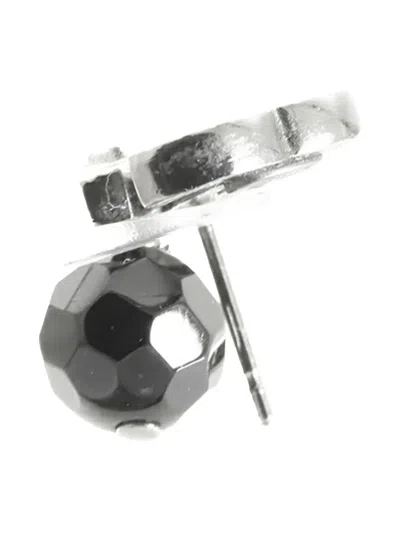 Pre-owned Chanel 2014 Cc Silver Plated Bead Drop Push Back Earrings Costume Earrings In Black