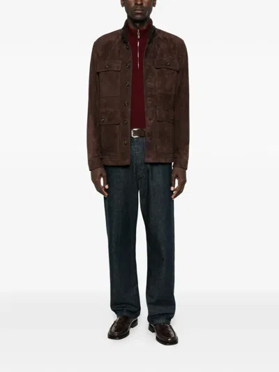 搭扣口袋皮夹克