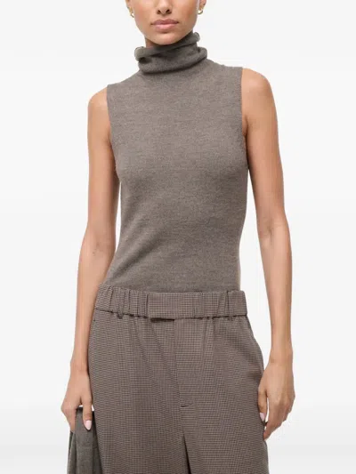 Staud Roll-neck Sleeveless Top In Brown