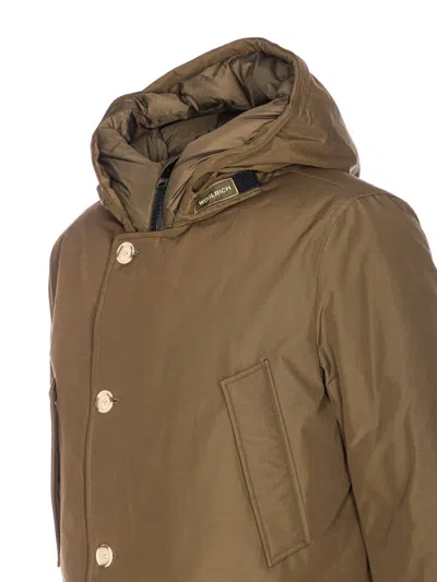 Woolrich Long-sleeved Down Jacket In Brown