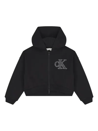 Calvin Klein Logo Hooded Zip-up Hoodie In Black