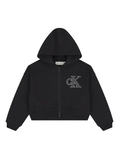 Calvin Klein Logo Hooded Zip-up Hoodie In Black