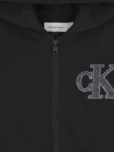 Calvin Klein Logo Hooded Zip-up Hoodie In Black