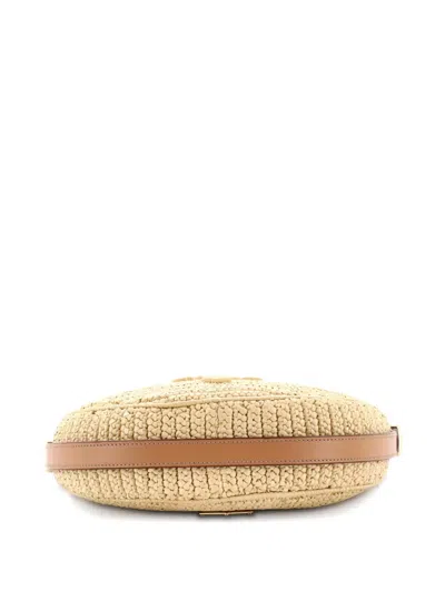 Pre-owned Prada Arque Half Moon Crochet Raffia With Leather Small Hobo Bag In Neutral