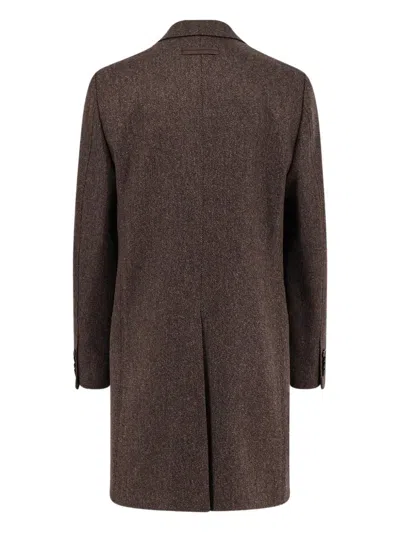 Zegna Long Single-breasted Wool Coat With Flap Pockets In Brown