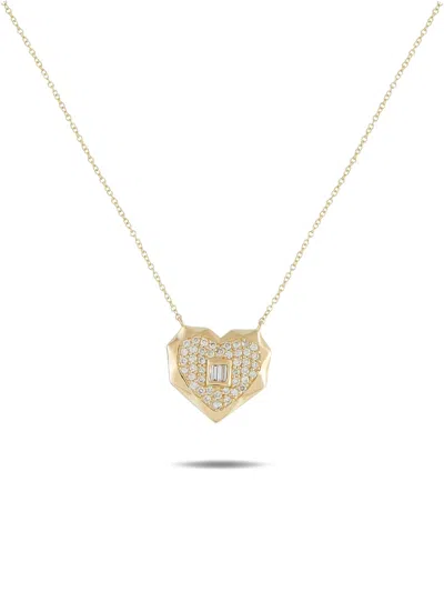 Pre-owned Lb Exclusive 14k Yellow Gold Diamond Heart-pendant Necklace