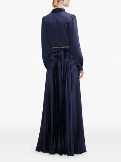 Self-portrait Bow-embellishment Pleated Maxi Dress In Blue