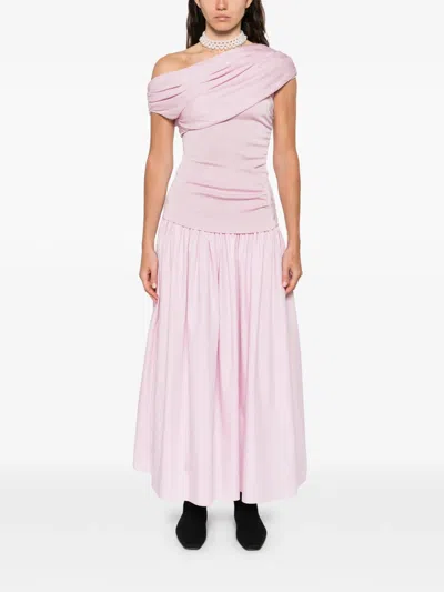 Self-portrait Pink Cotton Draped Knit Midi Dress In Pink