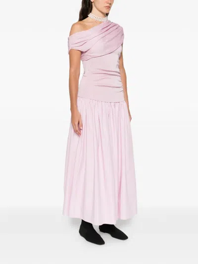 Self-portrait Pink Cotton Draped Knit Midi Dress In Pink