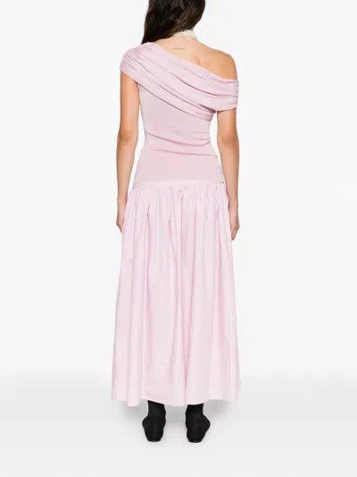Self-portrait Pink Cotton Draped Knit Midi Dress In Pink