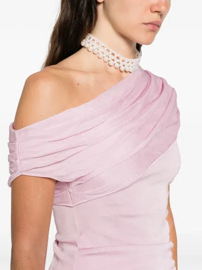 Self-portrait Pink Cotton Draped Knit Midi Dress In Pink