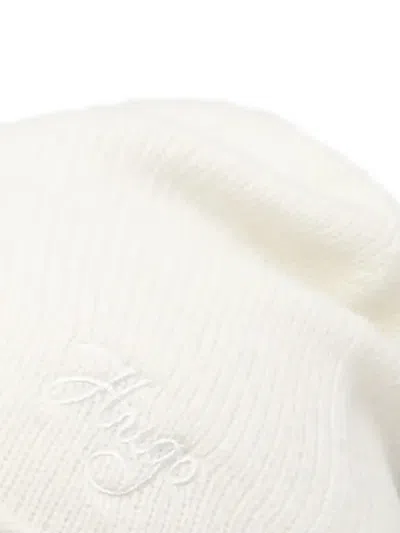 Hugo Boss Embroidered-logo Beanie Hat In Neutral
