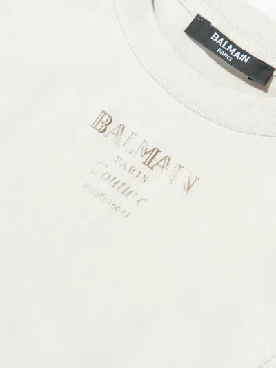 Balmain Ruffled Logo Top In White