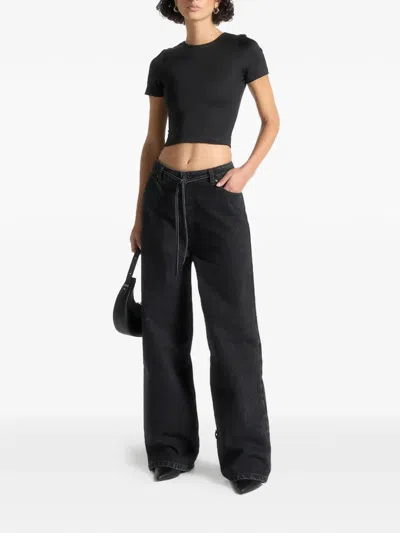 Manière De Voir Faye Tie-waist Wide-leg Jeans In Black