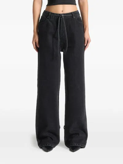 Manière De Voir Faye Tie-waist Wide-leg Jeans In Black