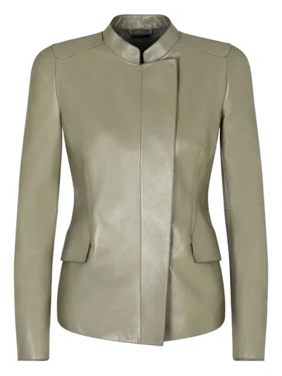 Giorgio Armani Leather Coat In Gray
