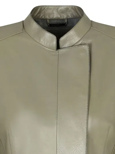 Giorgio Armani Leather Coat In Gray