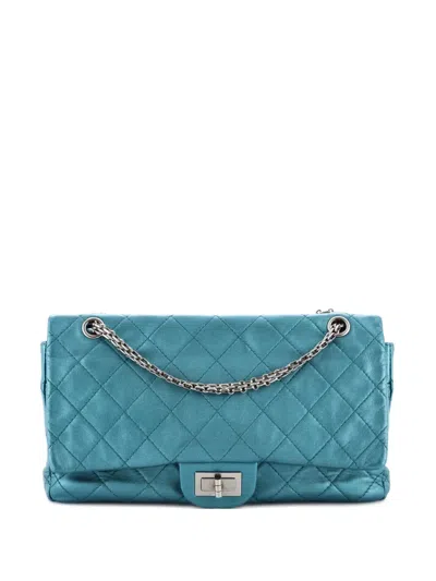 Pre-owned Chanel Reissue 2.55 Flap Bag Quilted Metallic Calfskin 227 Shoulder Bag In Green