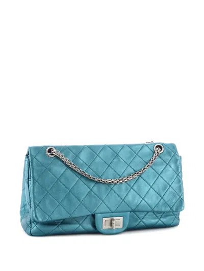 Pre-owned Chanel Reissue 2.55 Flap Bag Quilted Metallic Calfskin 227 Shoulder Bag In Green