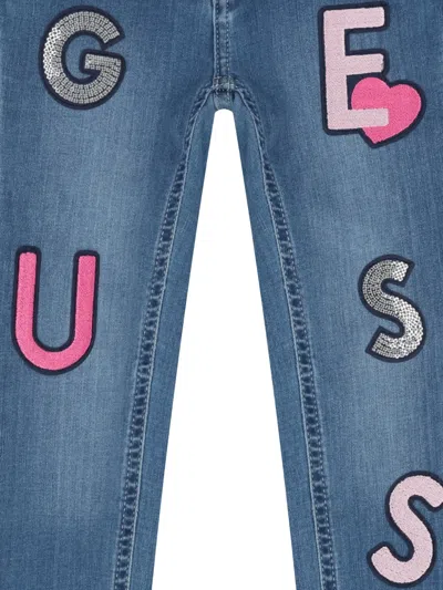 Guess Logo Denim Jeans In Blue