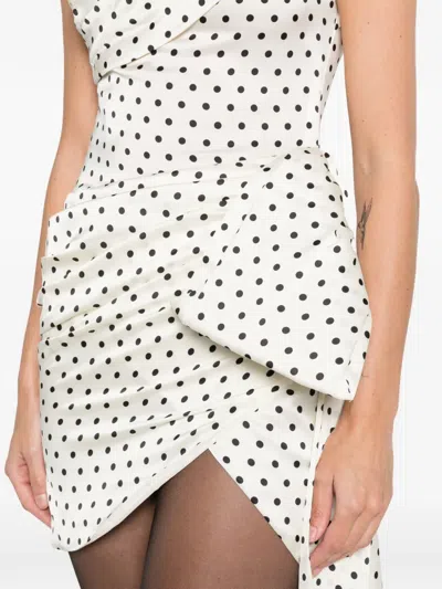 Self-portrait Tie-side Asymmetric Polka-dot Satin-crepe Mini Dress In Neutral