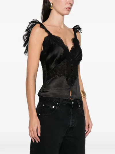 Self-portrait Lace Button Top In Black