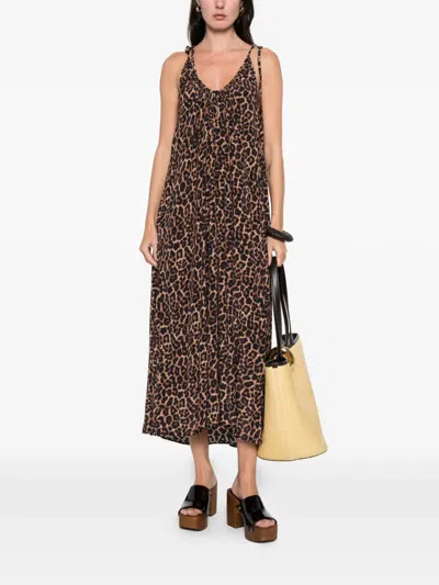 Anine Bing Flora Animal-print Midi Dress In Brown