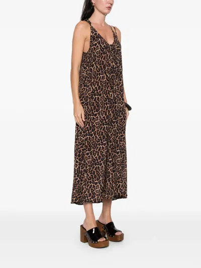 Anine Bing Flora Animal-print Midi Dress In Brown