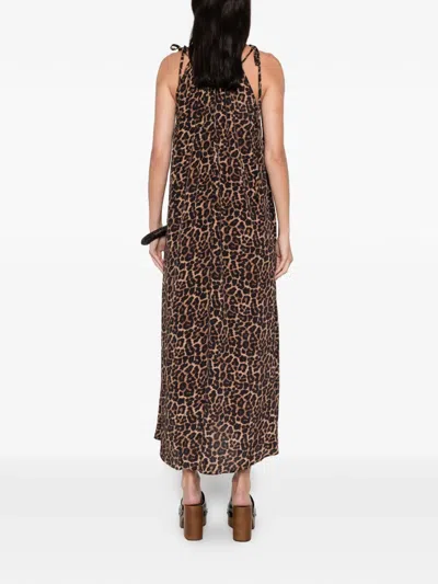 Anine Bing Flora Animal-print Midi Dress In Brown