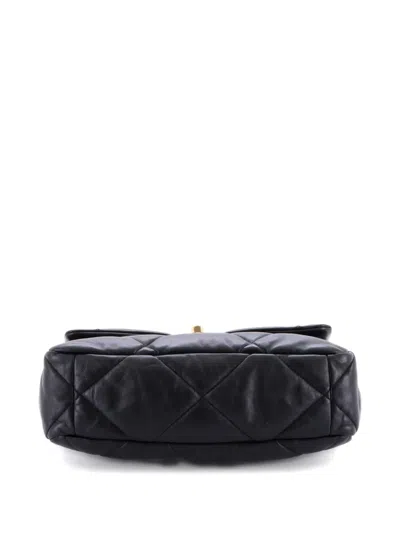 Pre-owned Chanel 19 Flap Bag Quilted Leather Large Crossbody Bag In Black