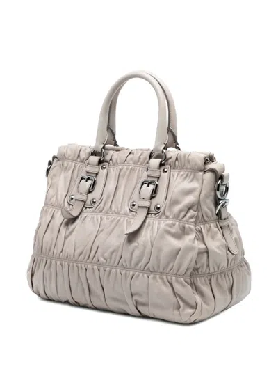 Pre-owned Prada 2000-2017 Nappa Gaufre Satchel In Brown