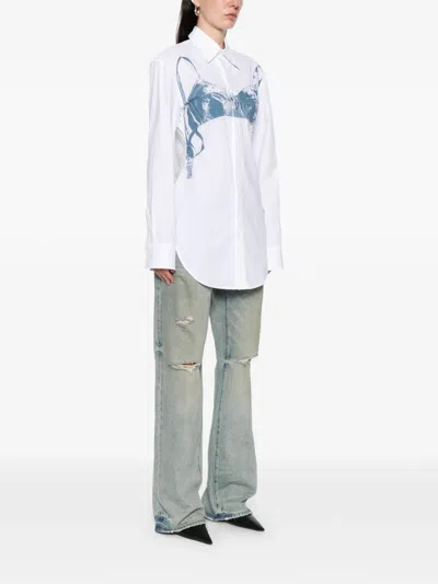 Jean Paul Gaultier Bra-print Cotton Shirt In White