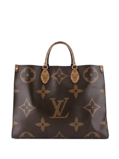Pre-owned Louis Vuitton Onthego Reverse Monogram Giant Gm Tote Bag In Brown